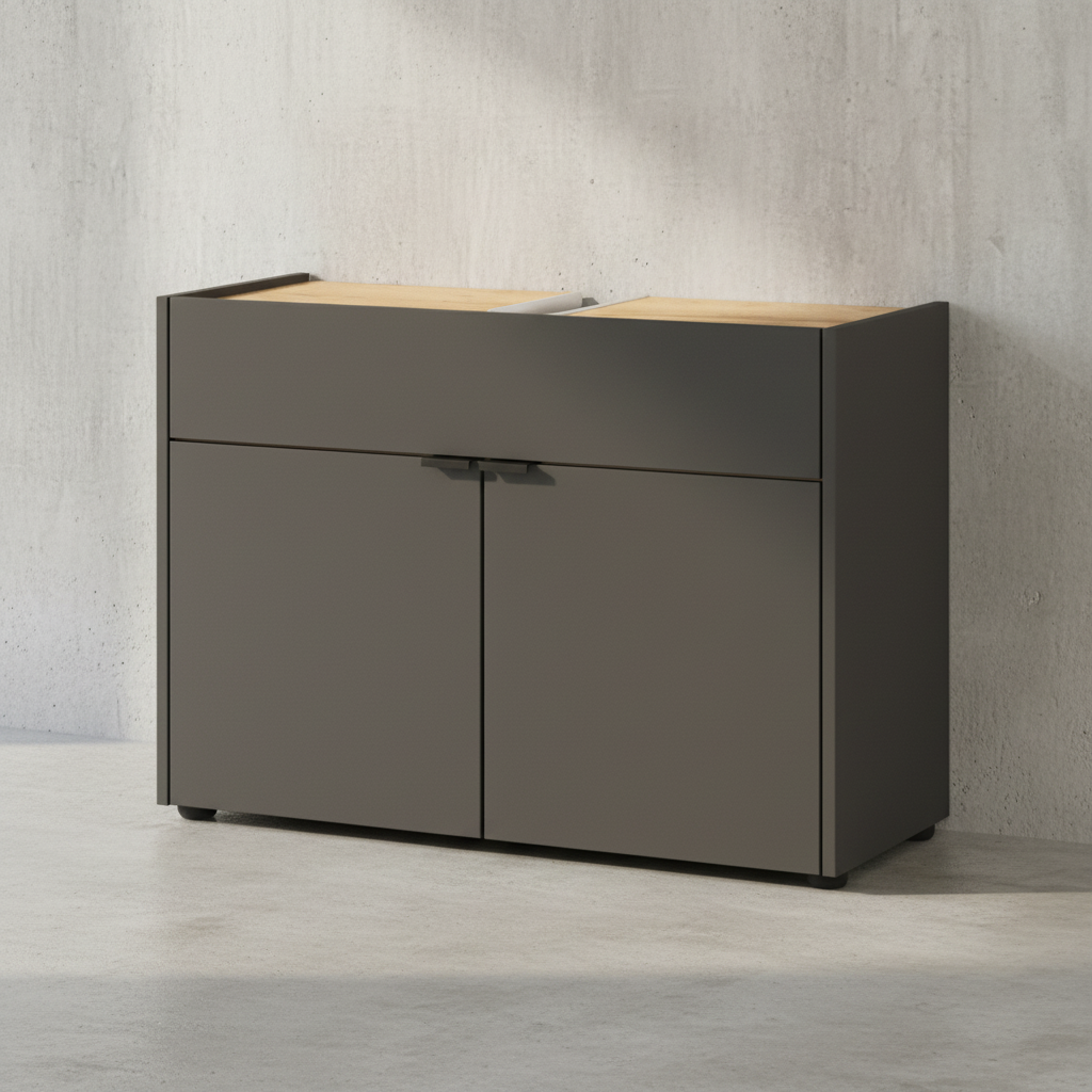 Stoßfester Unterschrank mit Siphonaussparung  Easy-Clean  AVIS Kollektion von Kadima Design Farbe  Grau-Beige  Größe  80x34x60 cm
