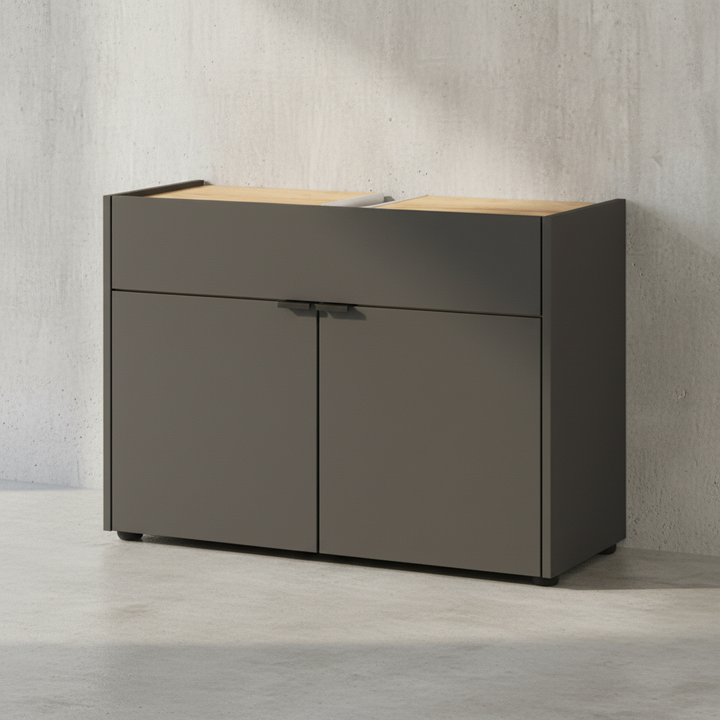 Stoßfester Unterschrank mit Siphonaussparung_ Easy-Clean_ AVIS Kollektion von Kadima Design_Farbe_ Grau-Beige_ Größe_ 80x34x60 cm_