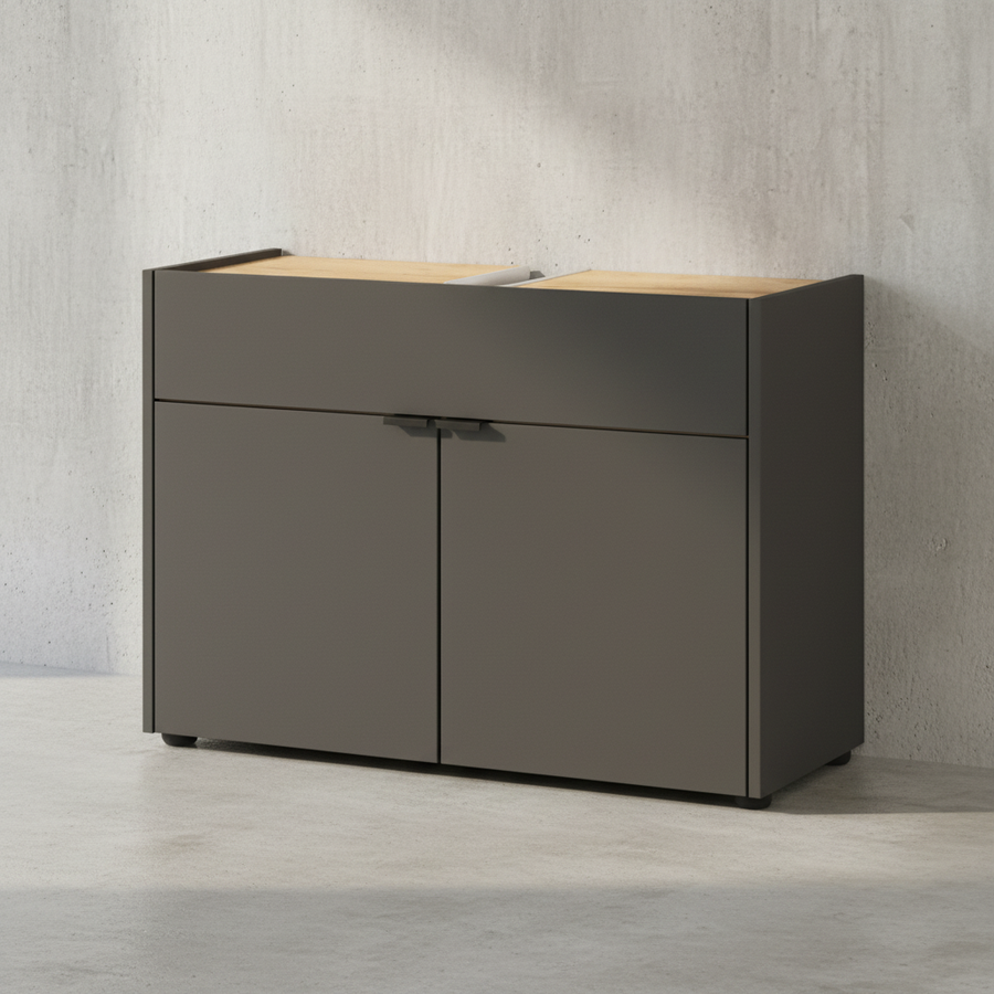 Stoßfester Unterschrank mit Siphonaussparung_ Easy-Clean_ AVIS Kollektion von Kadima Design_Farbe_ Grau-Beige_ Größe_ 80x34x60 cm_