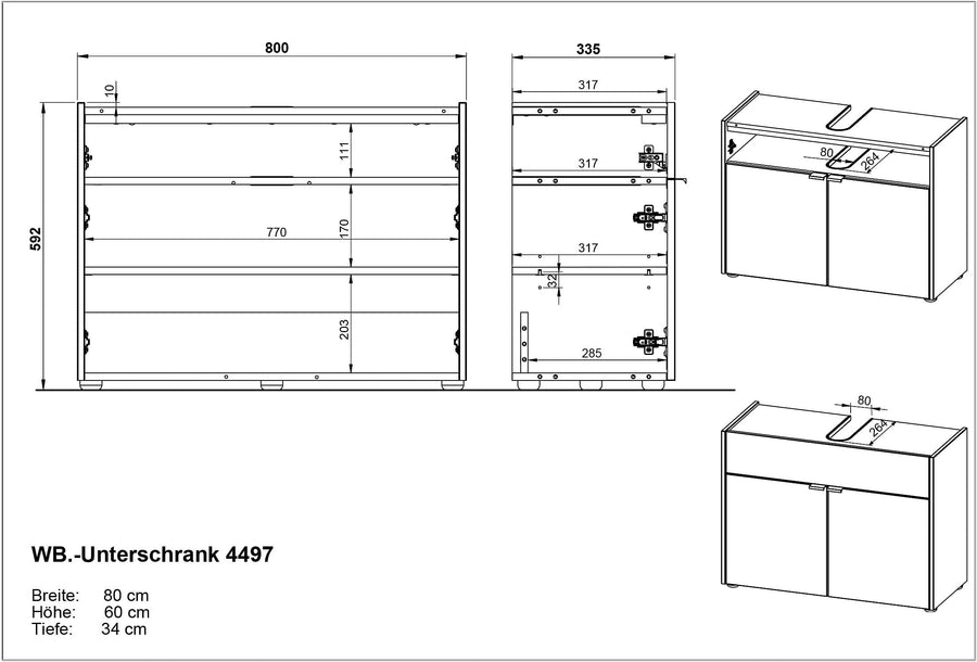 Stoßfester Unterschrank mit Siphonaussparung_ Easy-Clean_ AVIS Kollektion von Kadima Design_Größe_ 80x34x60 cm_