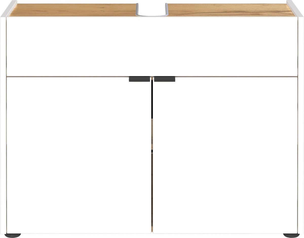 Stoßfester Unterschrank mit Siphonaussparung_ Easy-Clean_ AVIS Kollektion von Kadima Design_Farbe_ Weiß-Beige_ Größe_ 80x34x60 cm_