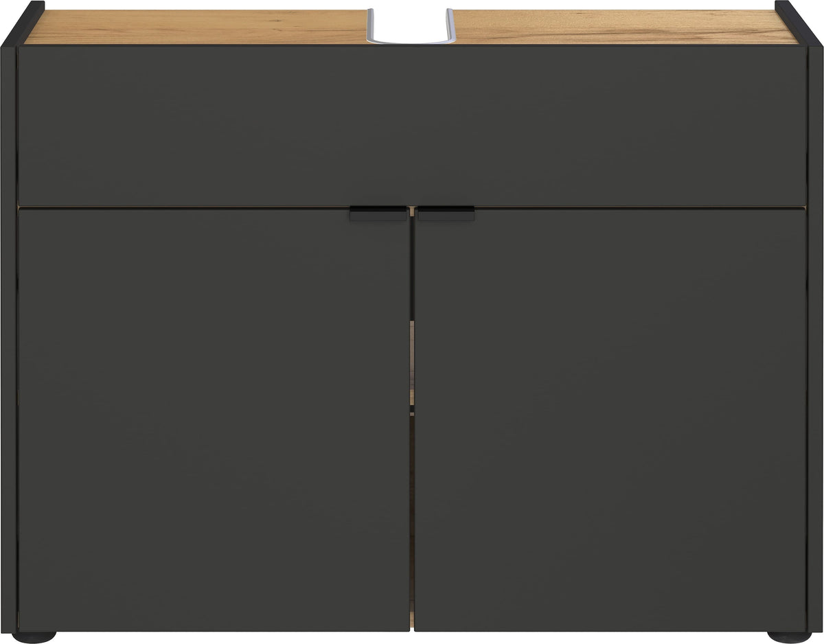Stoßfester Unterschrank mit Siphonaussparung  Easy-Clean  AVIS Kollektion von Kadima Design Farbe  Grau-Beige  Größe  80x34x60 cm