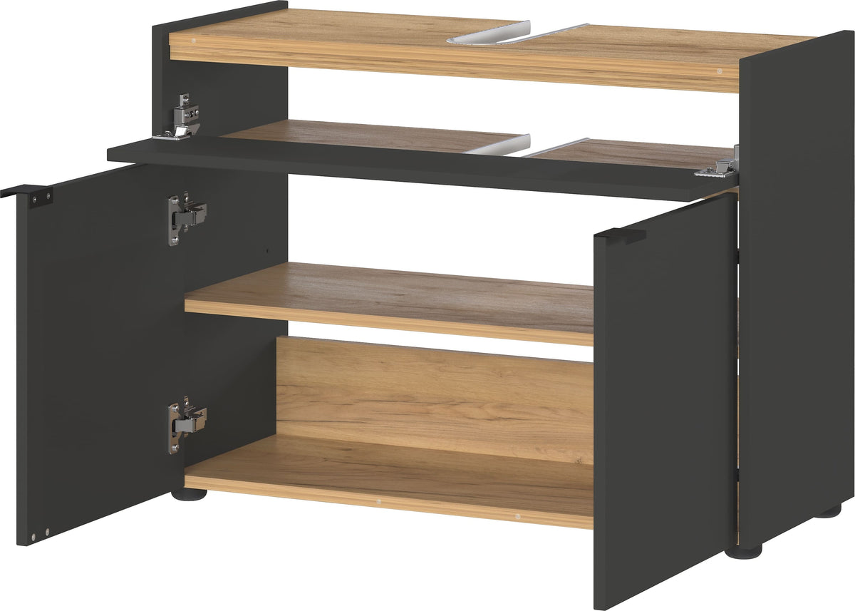 Stoßfester Unterschrank mit Siphonaussparung  Easy-Clean  AVIS Kollektion von Kadima Design Farbe  Grau-Beige  Größe  80x34x60 cm