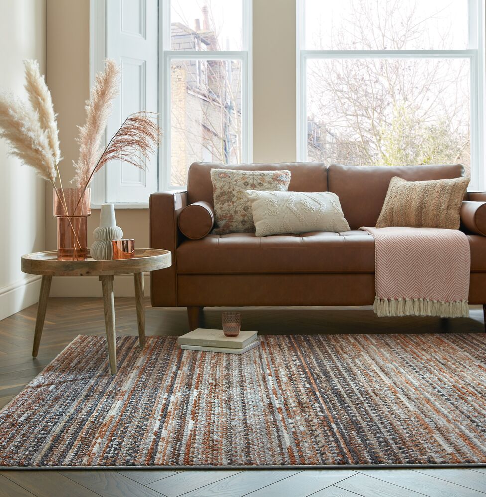 Geometrischer Wohnzimmer-Teppich in Naturfarben_Orange_Rechteckig_