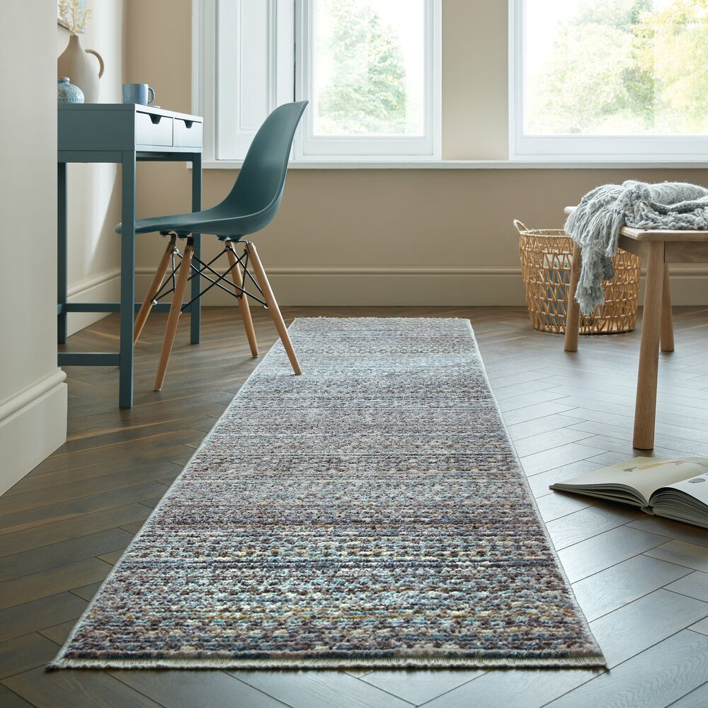 Geometrischer Wohnzimmer-Teppich in Naturfarben_Blau_Läufer_
