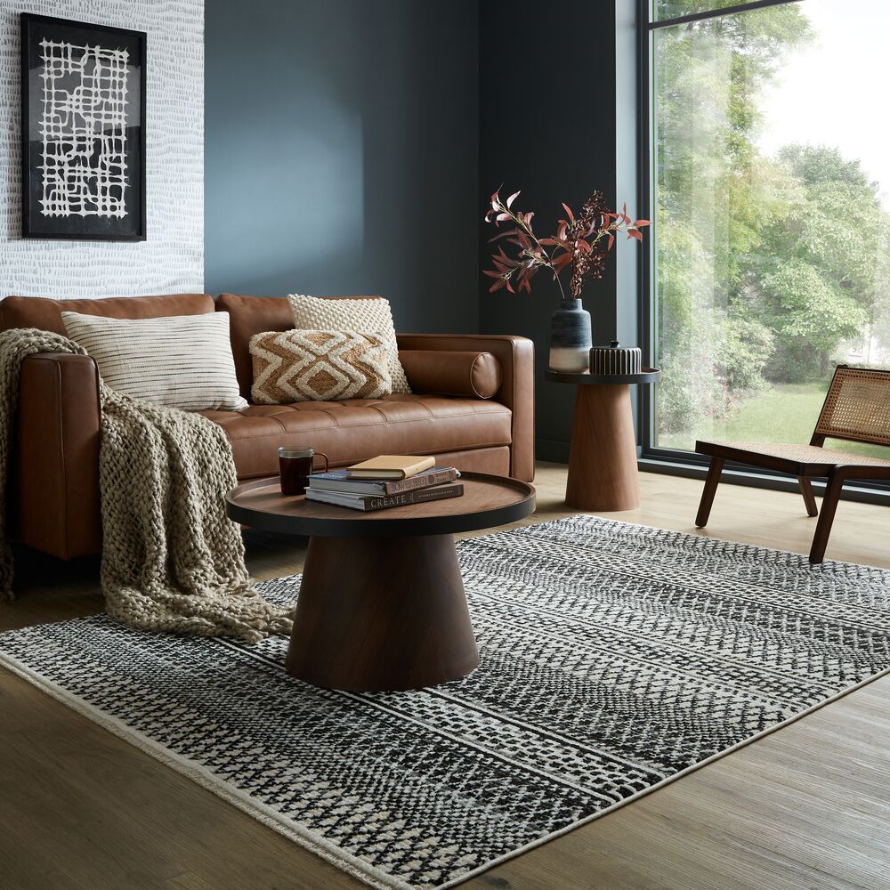 Geometrischer Wohnzimmer-Teppich in Naturfarben_Schwarz-Weiß_Rechteckig_