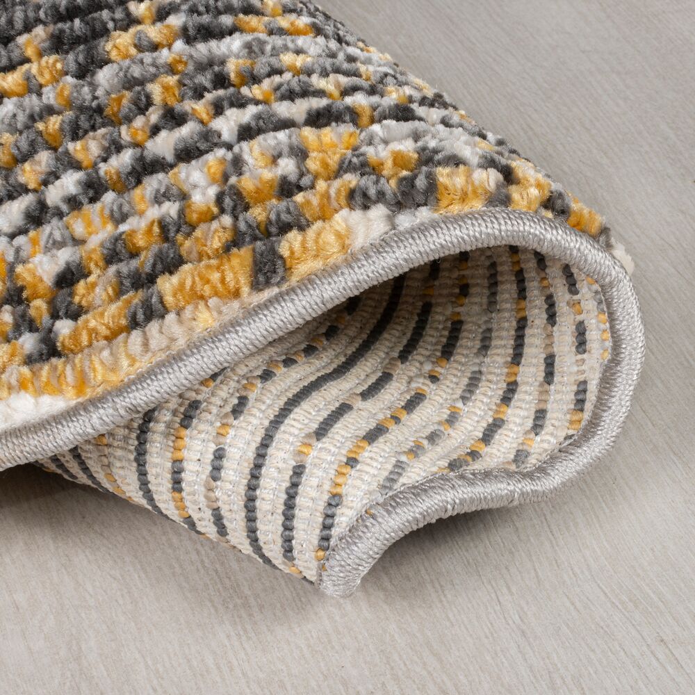Teppich Streifen-Design - strapazierfähig PERRAN - Senfgelb 140x140 cm_Rund_