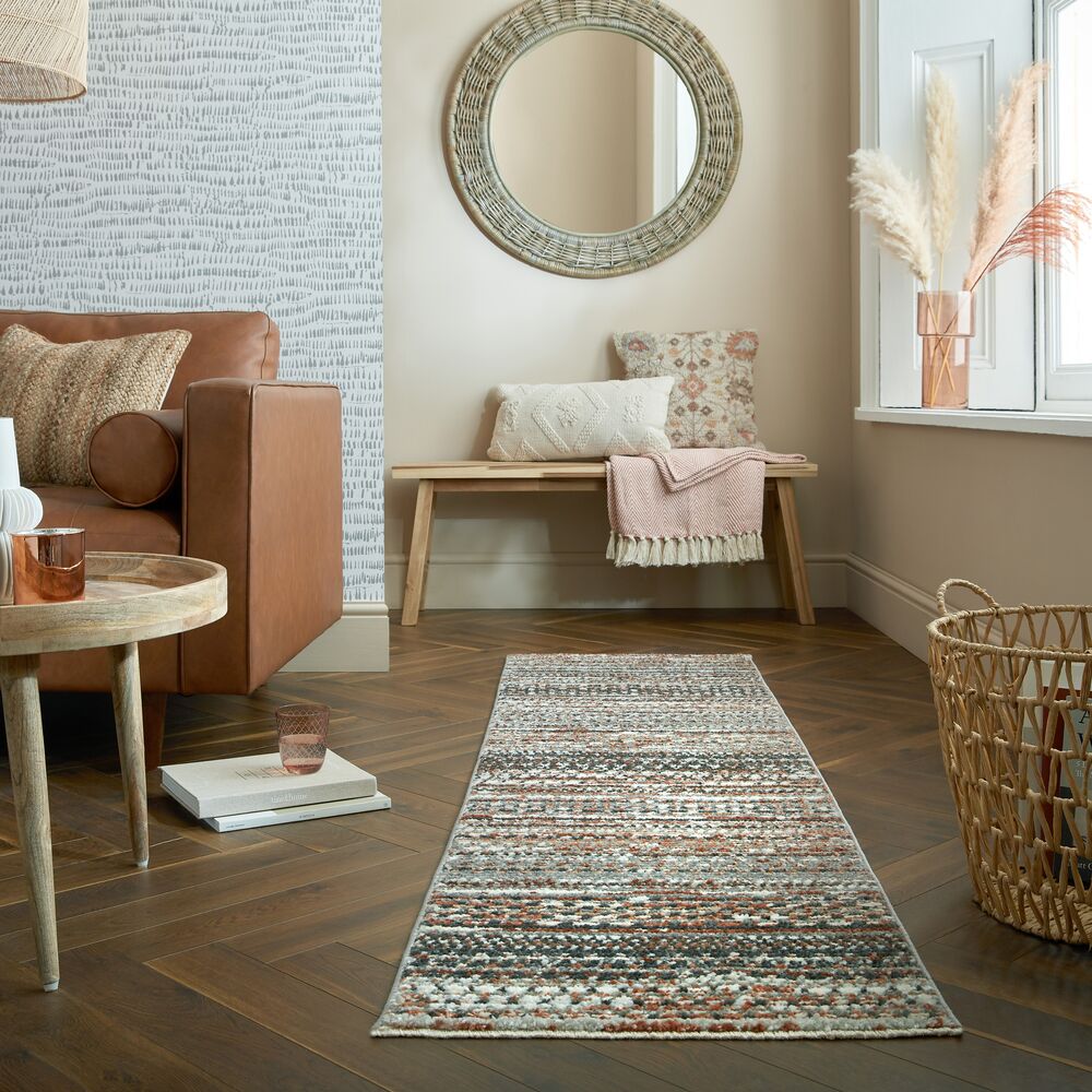 Geometrischer Wohnzimmer-Teppich in Naturfarben_Orange_Läufer_