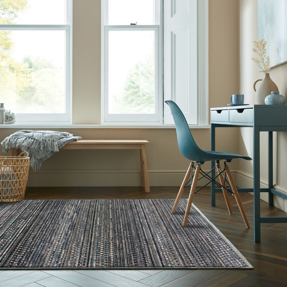 Geometrischer Wohnzimmer-Teppich in Naturfarben_Blau_Rechteckig_