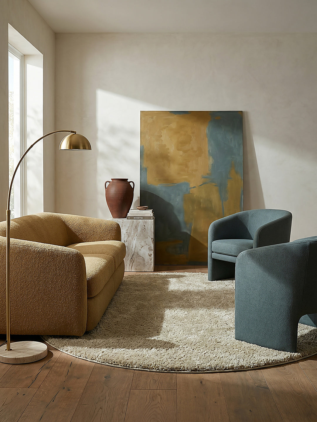 Teppich Beige rund Editorial Styling_