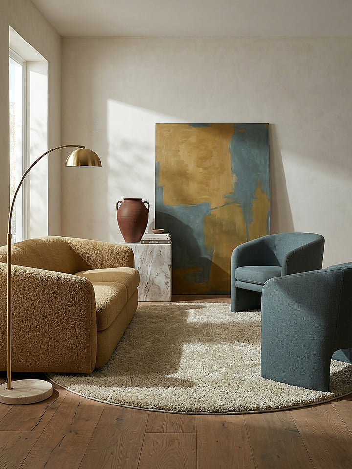 Teppich Beige rund Editorial Styling_