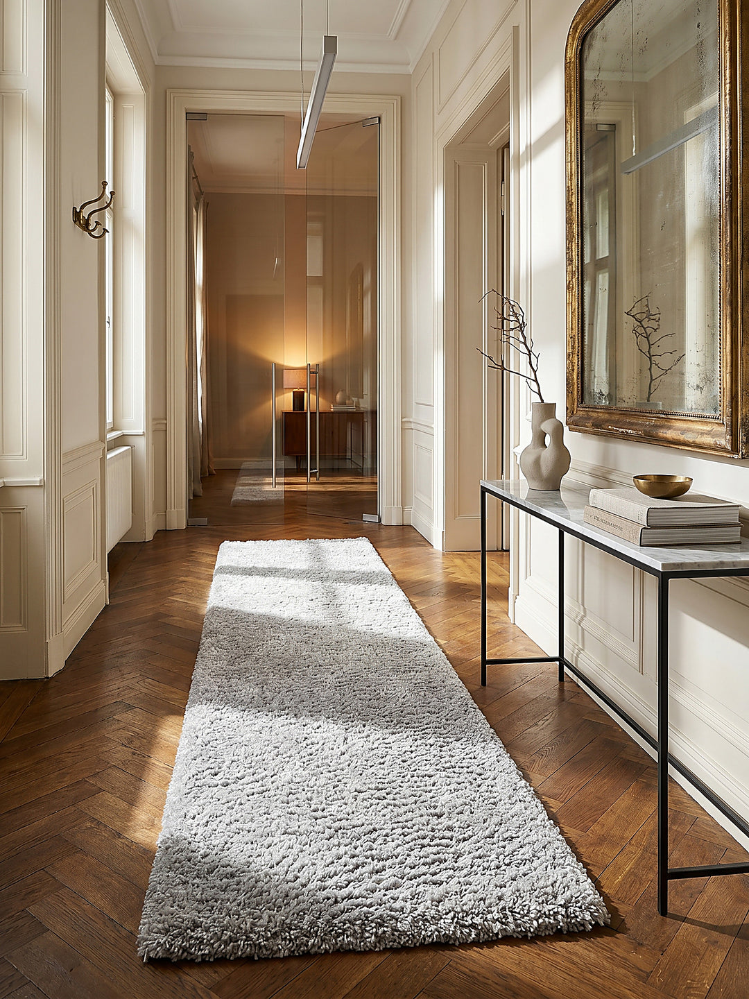 Teppich Grau Läufer im modernen Wohnzimmer_