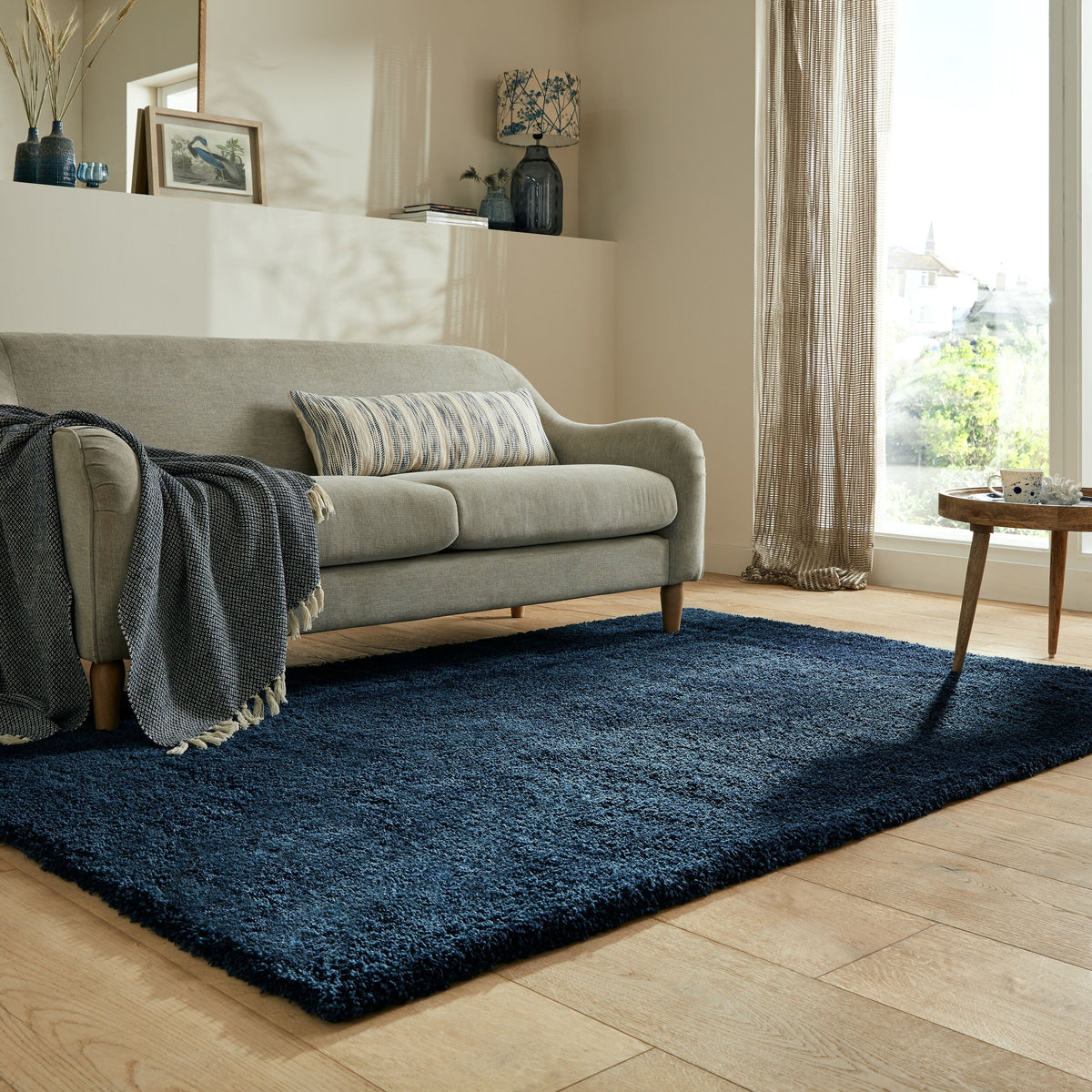 Strapazierfähiger und kuscheliger Hochflor-Teppich_Blau_Rechteckig_