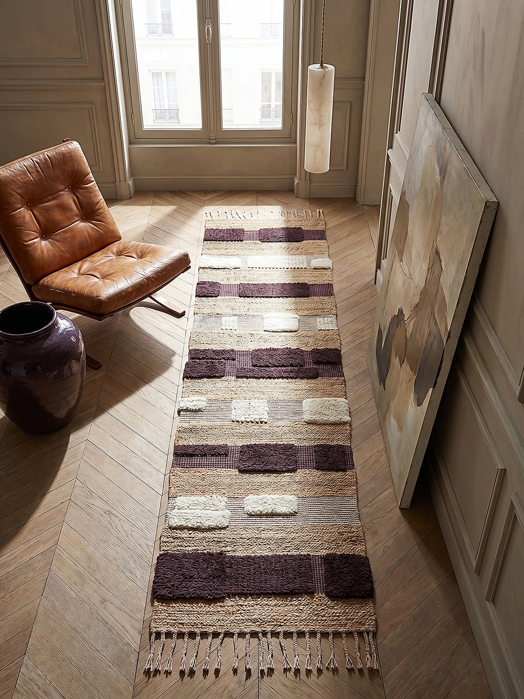 Teppich Natur-Lila Läufer Musteransicht von oben Designkollektion_