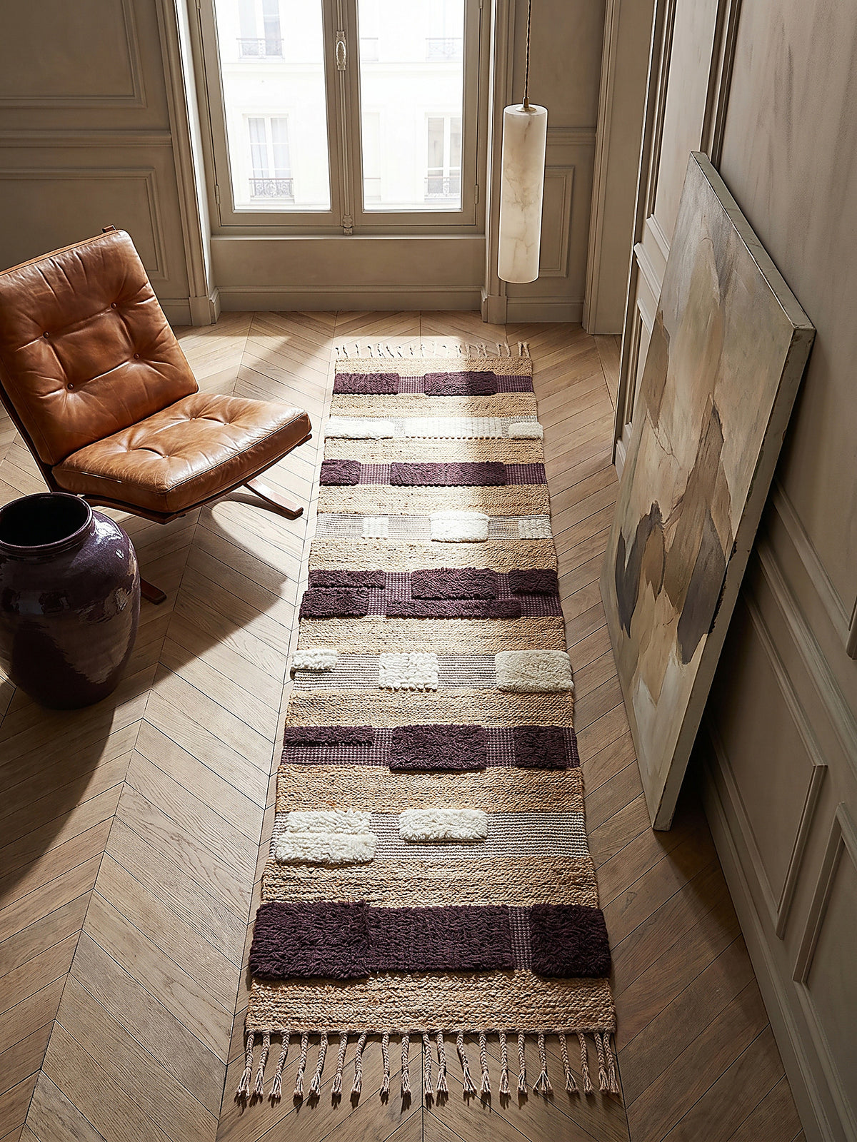 Teppich Natur-Lila Läufer Musteransicht von oben Designkollektion