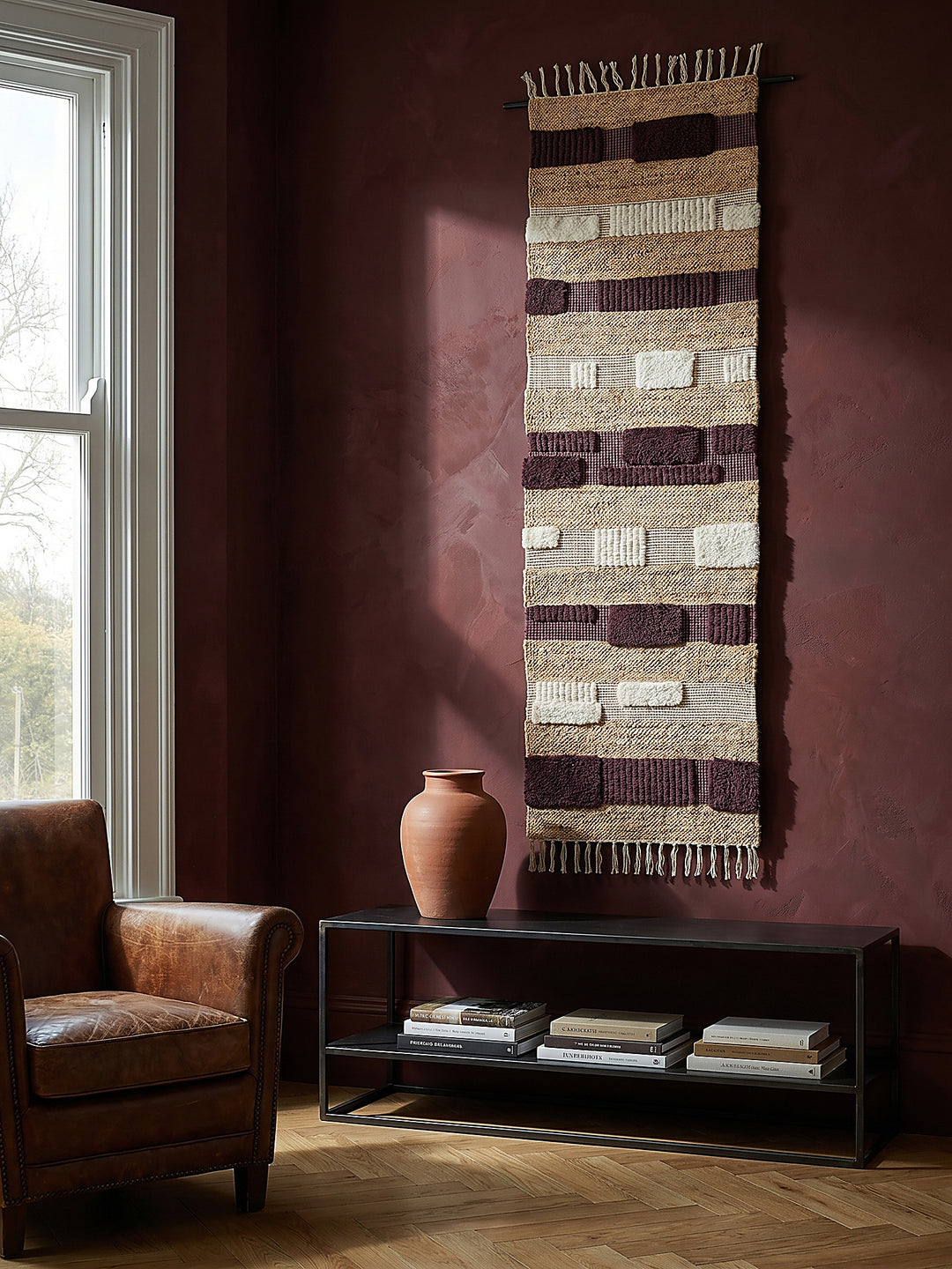 Teppich Natur-Lila Läufer als Wandteppich Wanddekoration Textilkunst Interior Design_