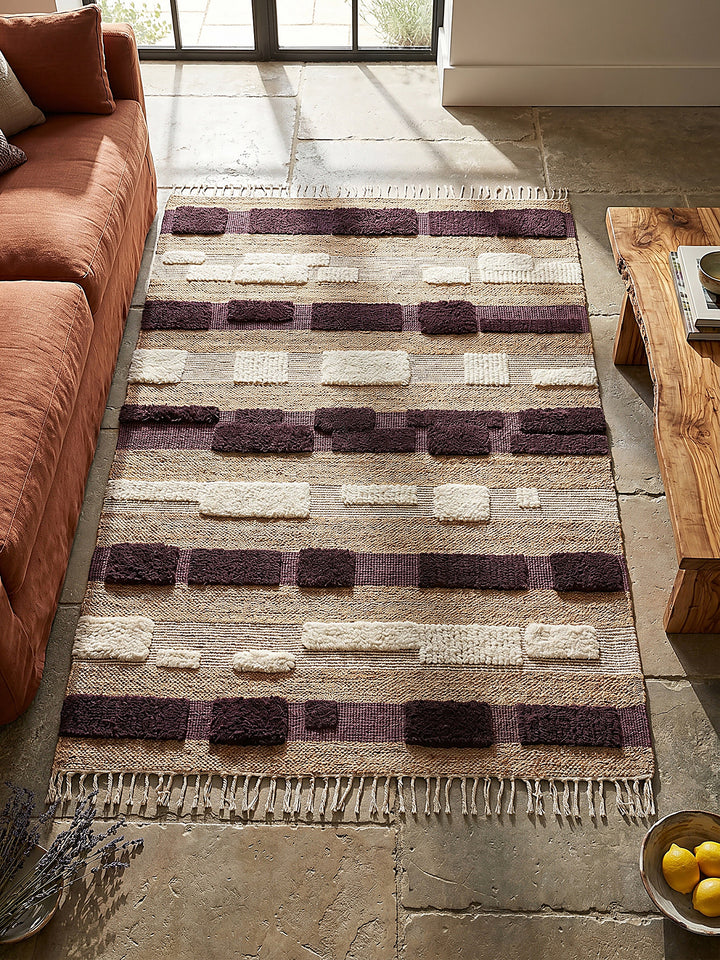 Teppich Natur-Lila rechteckig Musteransicht von oben Designkollektion_
