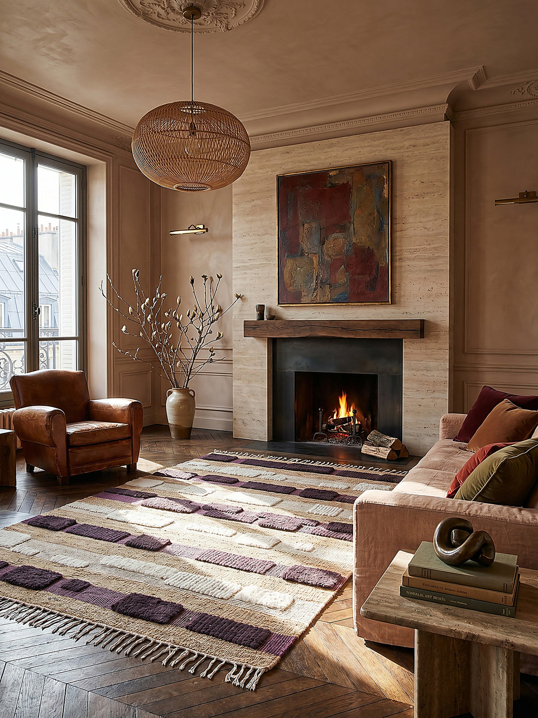 Teppich Natur-Lila rechteckig im modernen Wohnzimmer Einrichtungsidee_