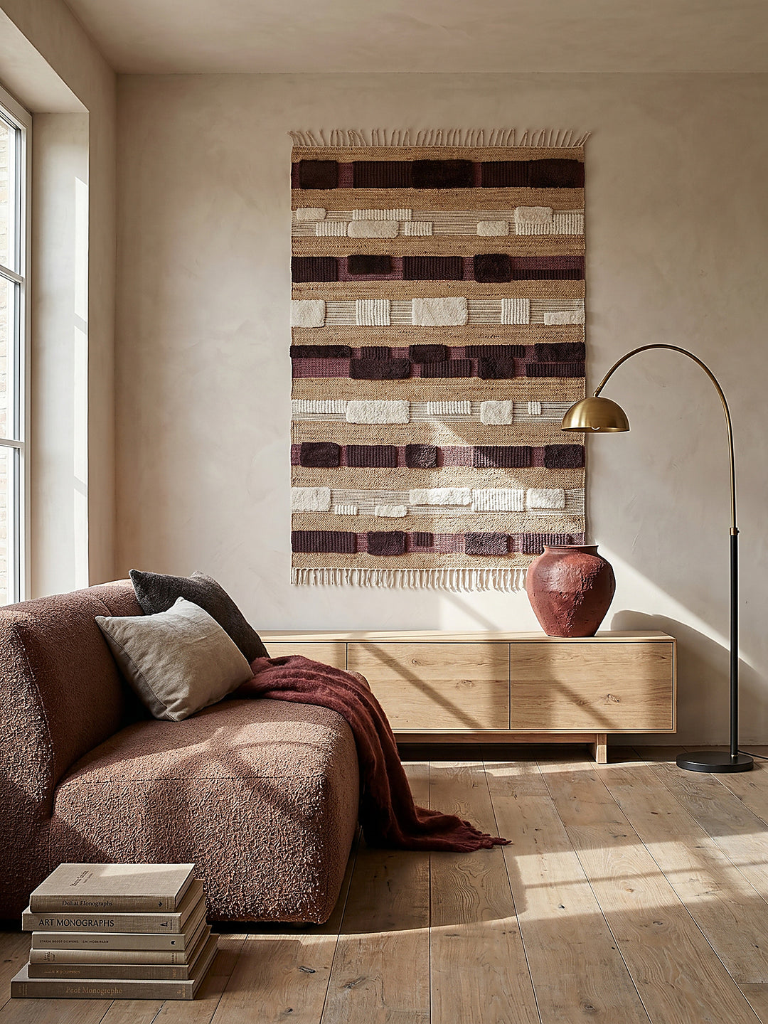 Teppich Natur-Lila rechteckig als Wandteppich Wanddekoration Textilkunst Interior Design_