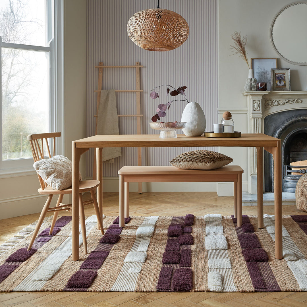 Teppich Hoch-Tief Struktur Gestreift - Patchwork-Optik - Fransen_Natur-Lila_Rechteckig_