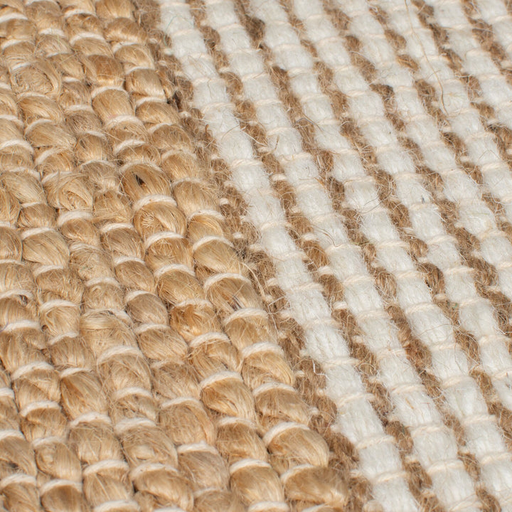 Teppich Hoch-Tief Struktur Gestreift - Patchwork-Optik - Fransen_Natur-Grün_Läufer_