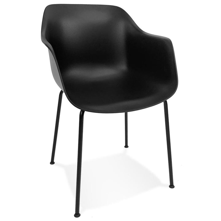 Schwarzer Esszimmerstuhl - Ergonomische Kunststoff-Sitzschale - Metallbeine - 81 cm hoch - elegant für Küche und Büro - von Kadima Design_