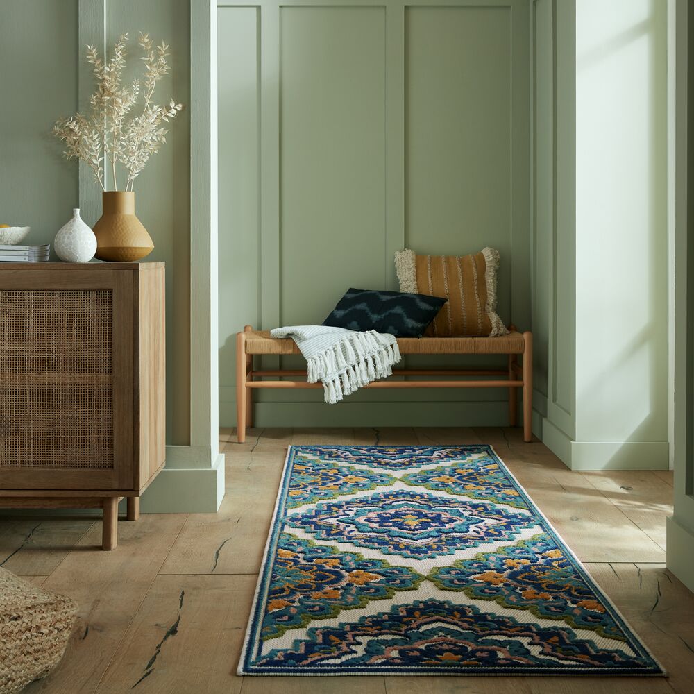 Outdoor-Teppich Floral-Design - superweich - blau MARDEN - Blau 80x230 cm_Läufer_