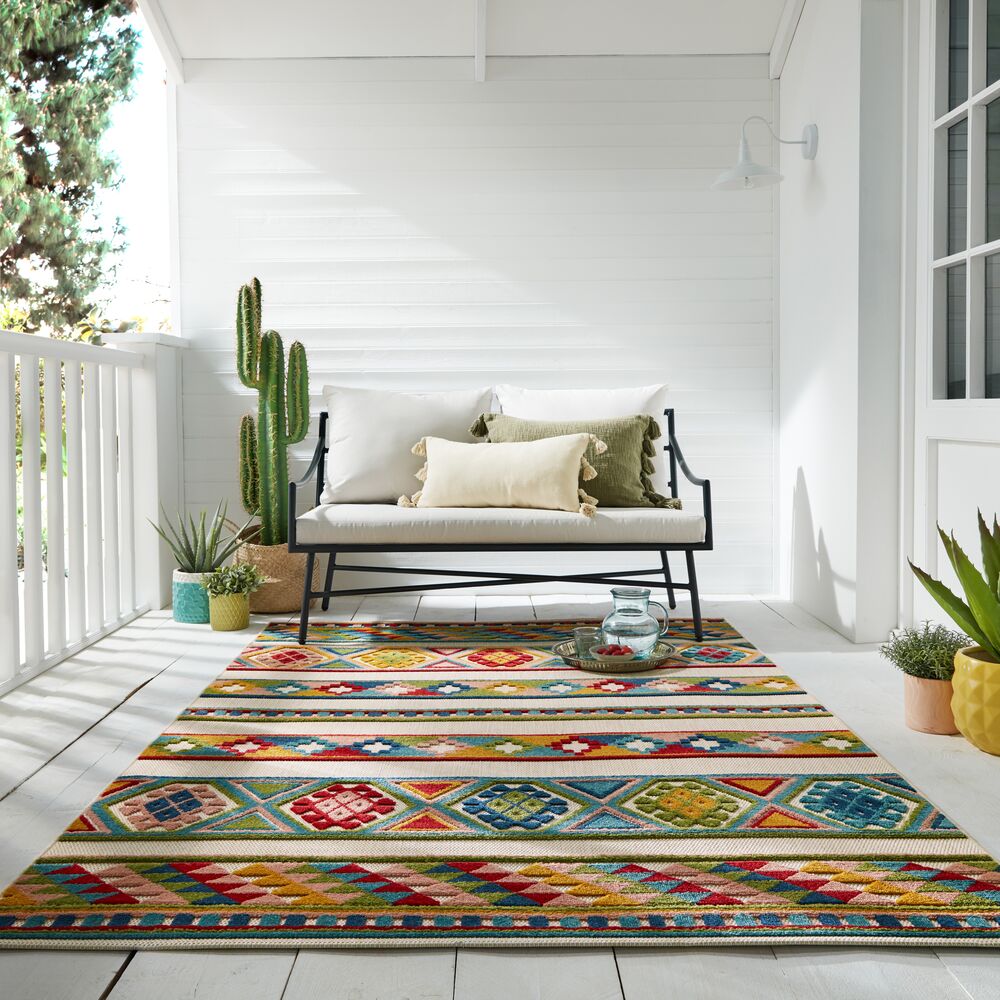 Superweicher_ pflegeleichter Outdoor-Teppich mit geometrischem Muster in Multicolor - Kadima Design Kollektion BLYDE_Multi_