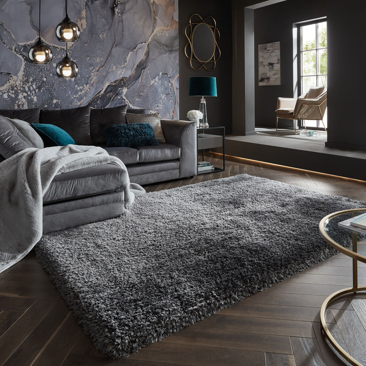 Superweicher Hochflor-Teppich in modernem Design_Grau_Rechteckig_