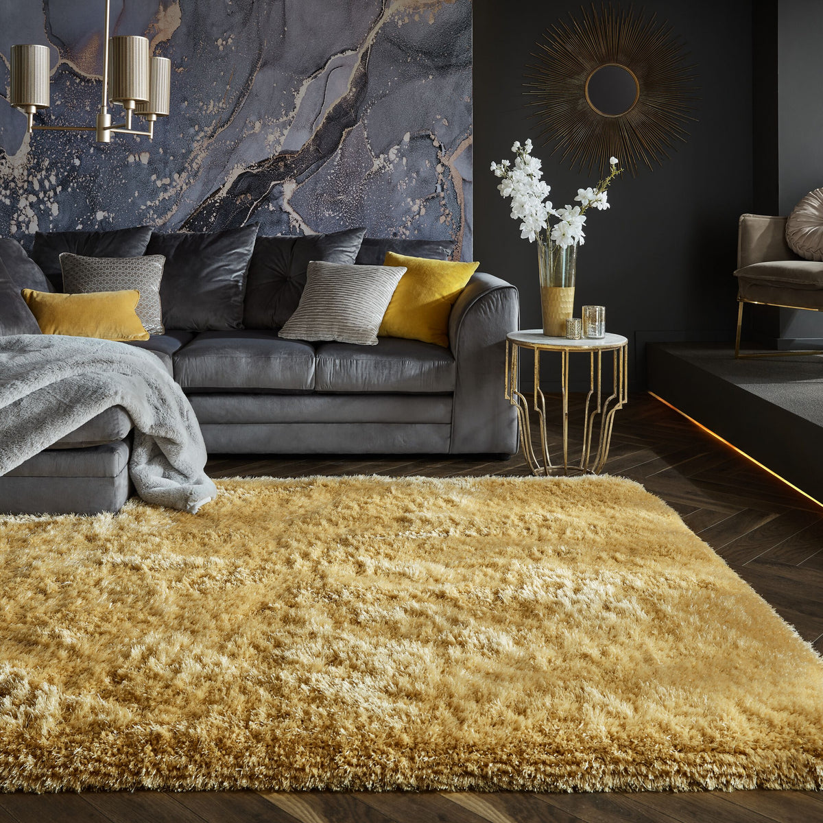 Superweicher Hochflor-Teppich in modernem Design_Senfgelb_Rechteckig_