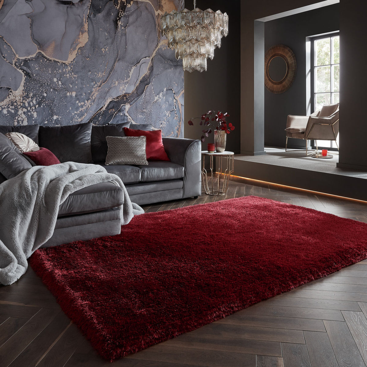 Superweicher Hochflor-Teppich in modernem Design_Rot_Rechteckig_