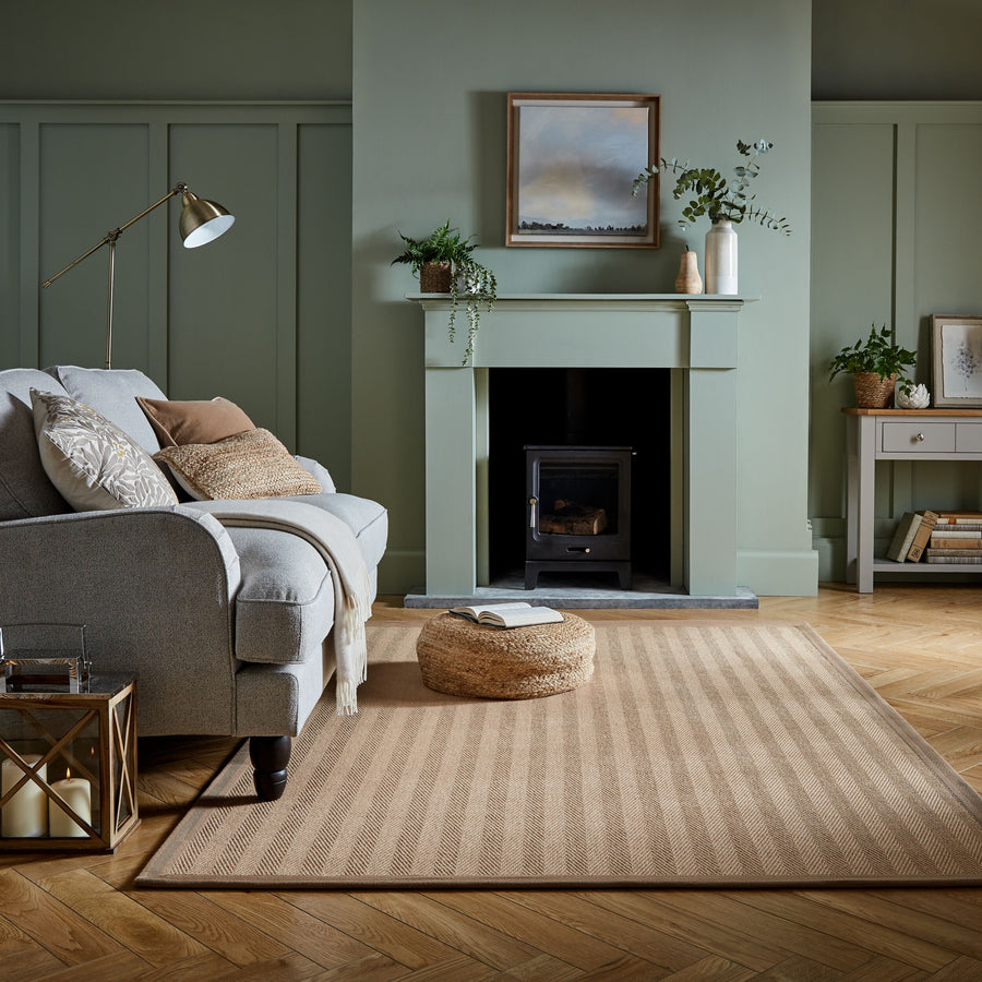 Jute-Teppich Fischgrätenmuster Bordüre rutschfest Naturfaser_Naturfarben_Rechteckig_