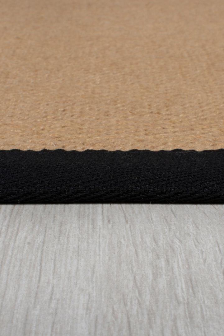 Jute-Teppich Fischgrätenmuster Bordüre rutschfest Naturfaser_Braun-Schwarz_Läufer_