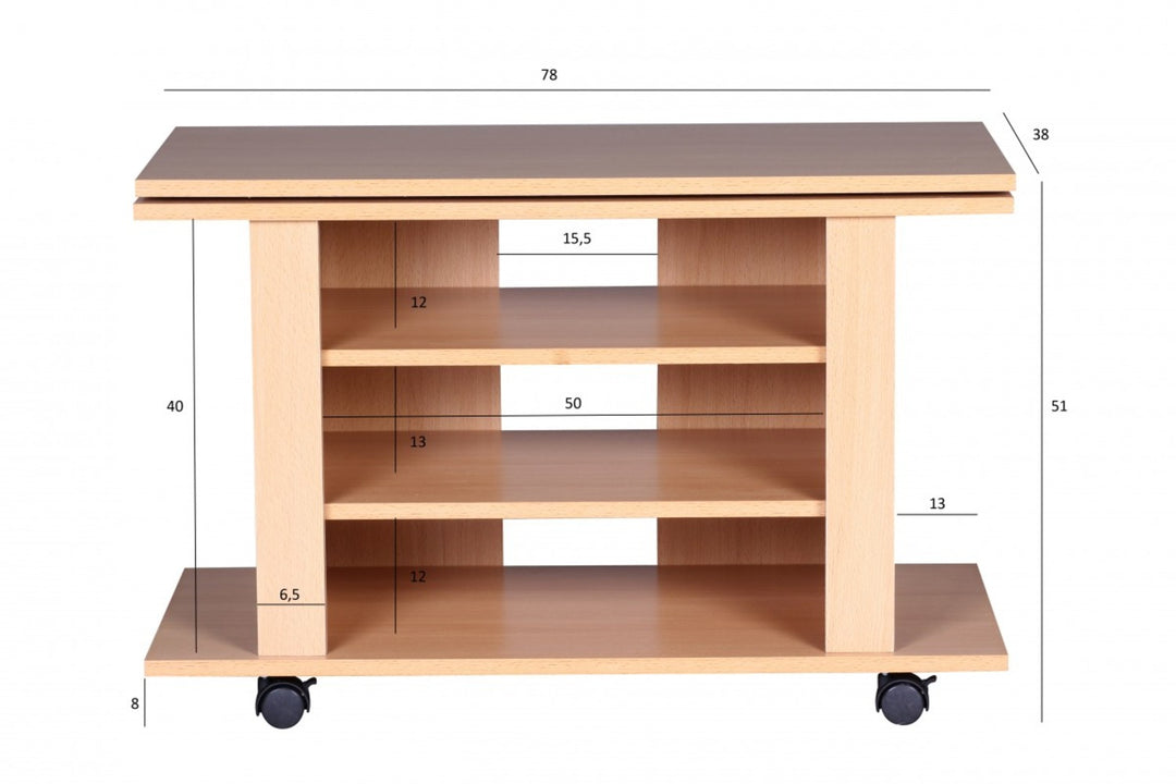 TV HiFi Bank in Buchenholz_ modernes Design_ drehbar und rollbar_ mit 3 Ebenen_ perfekt für Wohnbereiche - KADIMA DESIGN_Größe_ 75x38x51 cm_