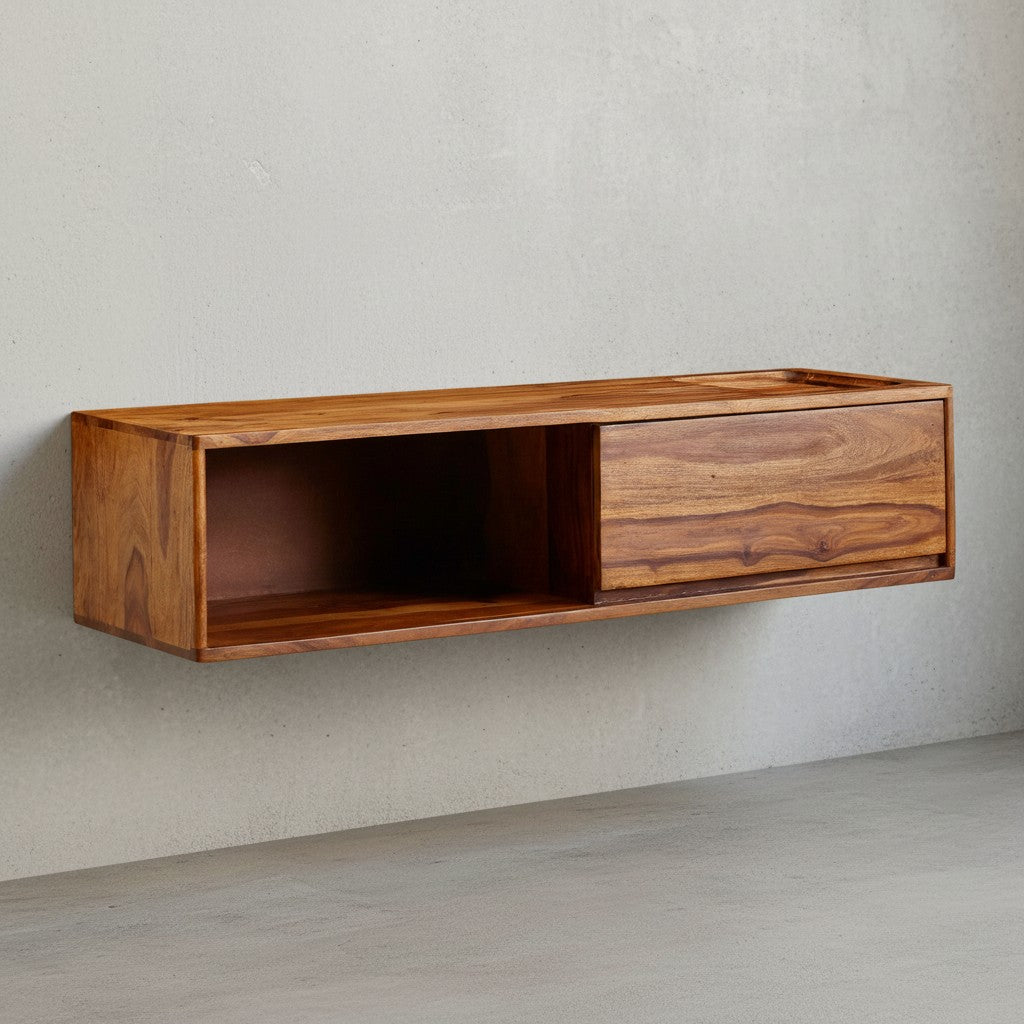 Sheesham TV-Kommode  bis 50 Zoll  Schublade  offenes Fach  Einfache Reinigung - KADIMA DESIGN Größe  108x34x25 cm