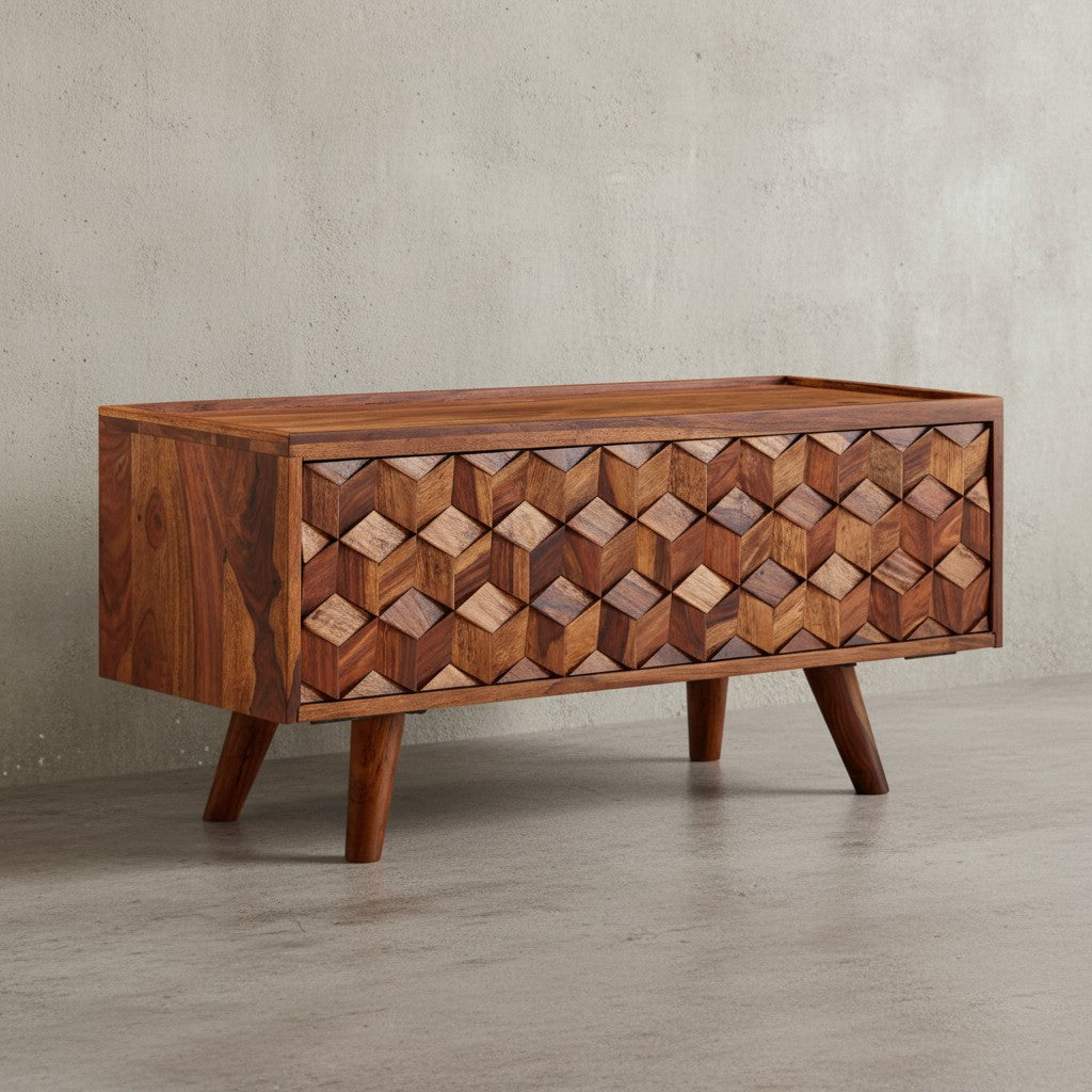 TV-Kommode &quot;Oasis&quot;_ Sheesham-Massivholz_ bis 50-Zoll_ Kabeldurchlass_ Langlebig - KADIMA DESIGN_Größe_ 92x35x44 cm_