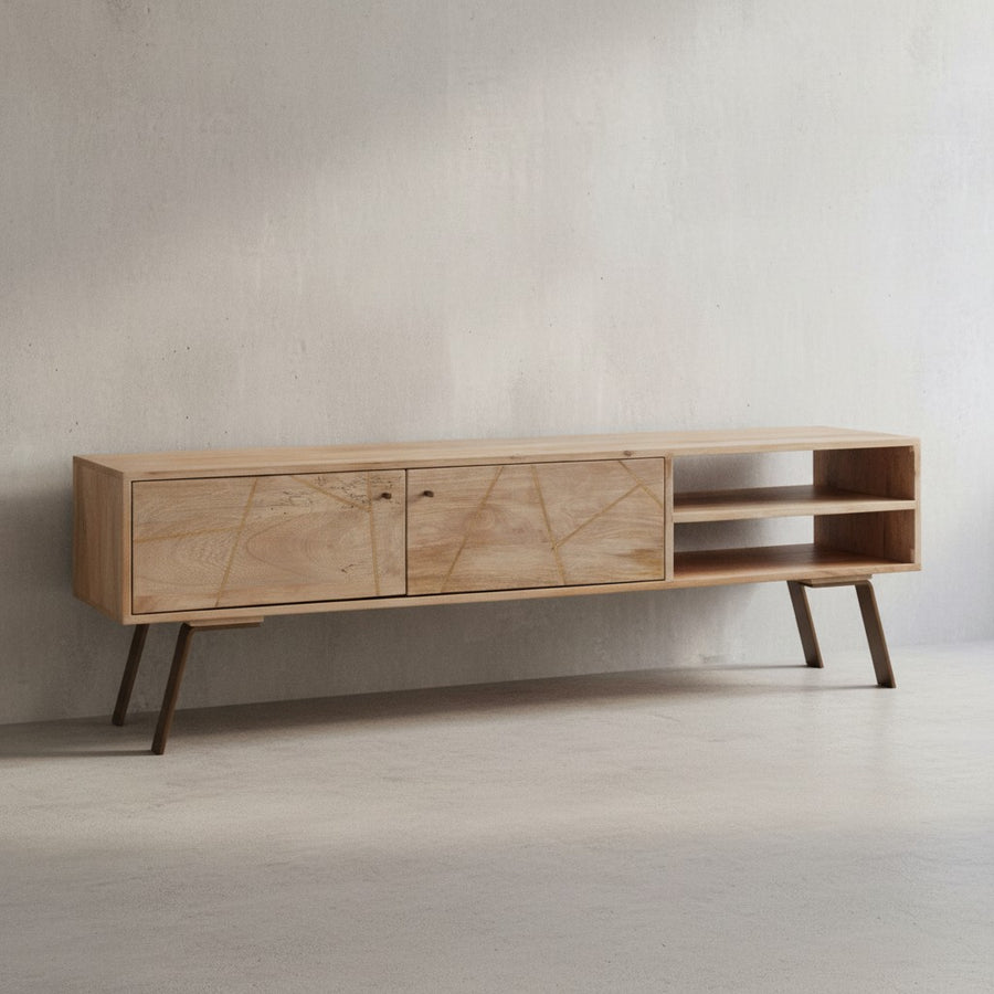 TV Lowboard Garda im Landhaus-Stil_ für Fernseher bis 55 Zoll_ Massivholz Mango und Metall_ 145x47x35 cm - KADIMA DESIGN_Größe_ 145x35x47 cm_