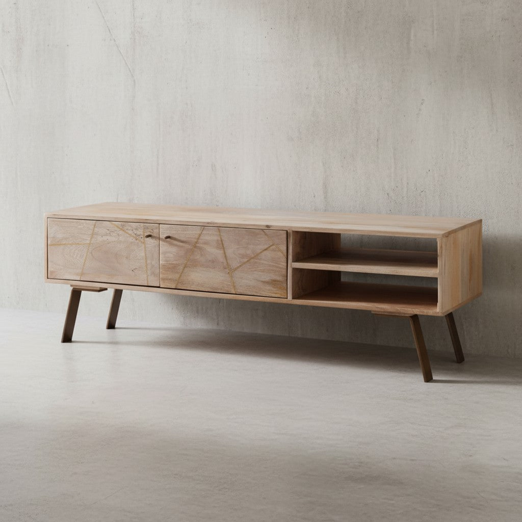 TV Lowboard Garda im Landhaus-Stil_ für Fernseher bis 55 Zoll_ Massivholz Mango und Metall_ 145x47x35 cm - KADIMA DESIGN_Größe_ 145x35x47 cm_