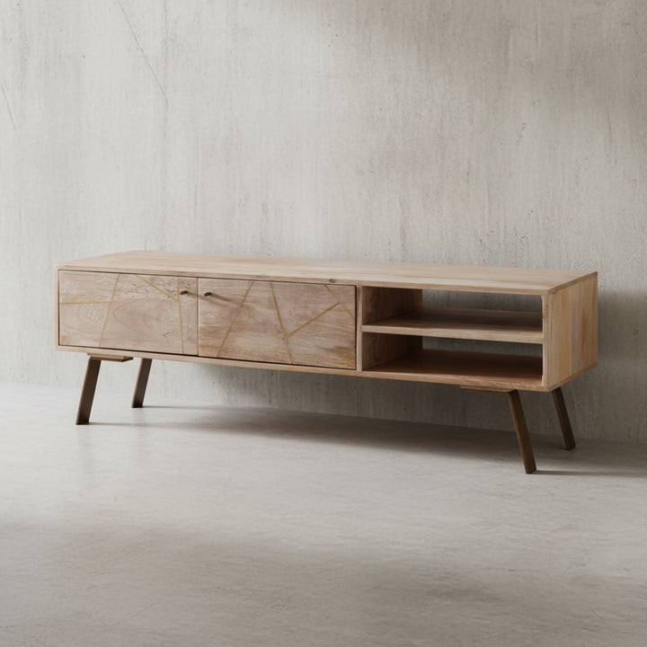 TV Lowboard Garda im Landhaus-Stil_ für Fernseher bis 55 Zoll_ Massivholz Mango und Metall_ 145x47x35 cm - KADIMA DESIGN_Größe_ 145x35x47 cm_