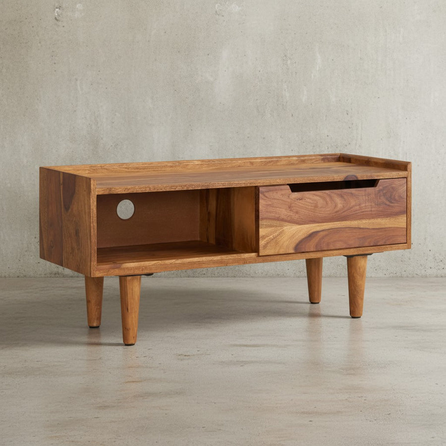 TV-Schrank Sheeshamholz_ bis 50-Zoll_ Schiebetür_ 2 Fächer_ Handarbeit - KADIMA DESIGN_Größe_ 95x34x44 cm_
