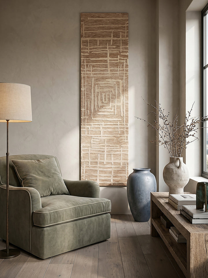 Teppich Senfgelb Läufer als Wandteppich Wanddekoration Textilkunst Interior Design_