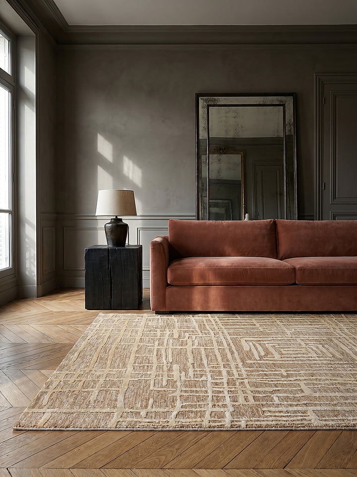 Teppich Senfgelb rechteckig im Wohnzimmer mit Couchtisch und Wohnaccessoires Wohnidee skandinavisch modern_