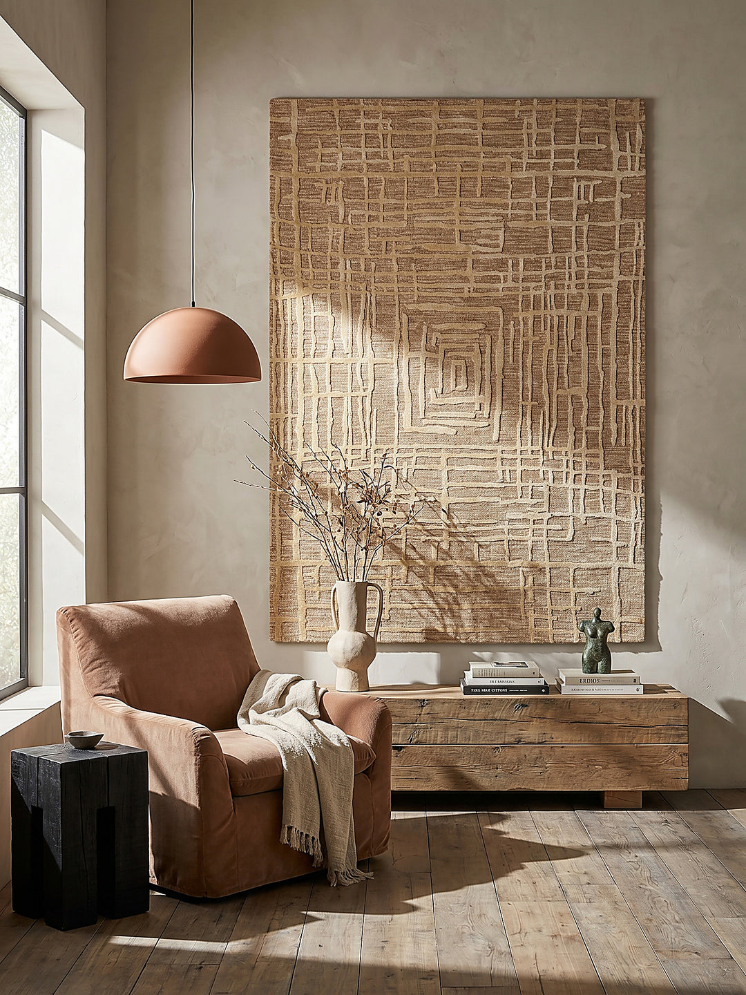 Teppich Senfgelb rechteckig als Wandteppich Wanddekoration Textilkunst Interior Design_