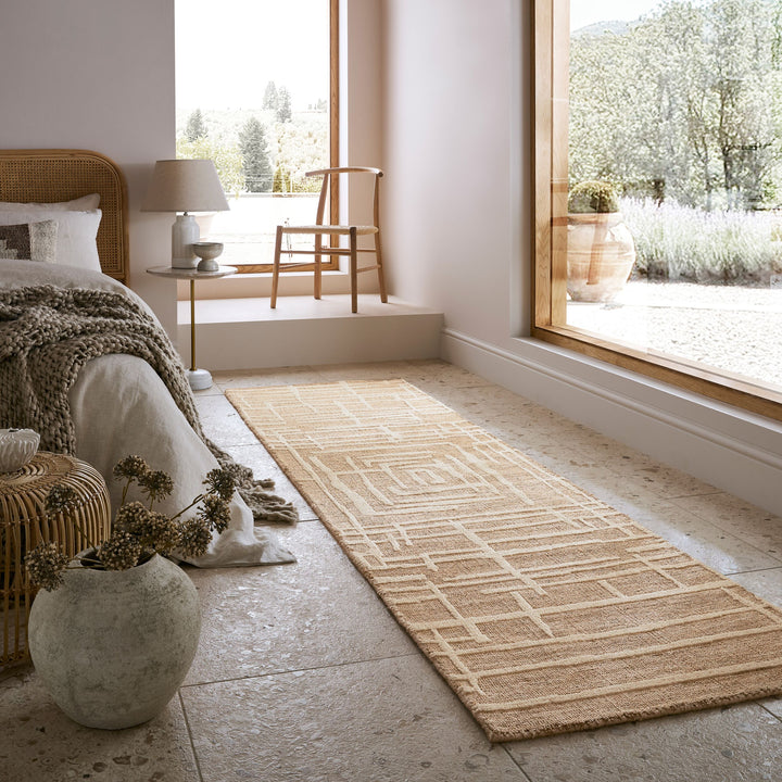 Teppich Kurzflor Labyrinth Muster - Geometrisch - Wohnzimmer_Senfgelb_Läufer_