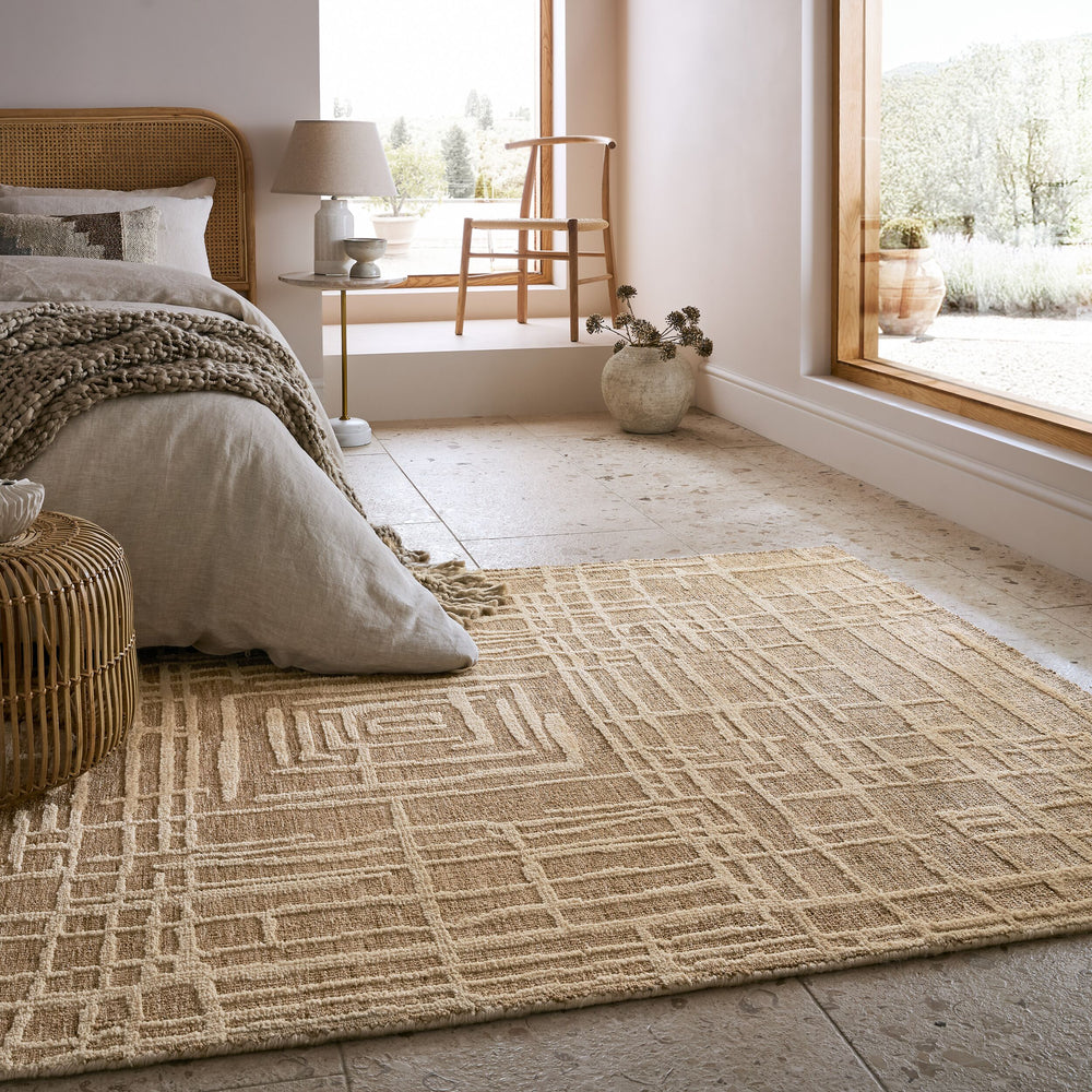 Teppich Kurzflor Labyrinth Muster - Geometrisch - Wohnzimmer_Senfgelb_Rechteckig_