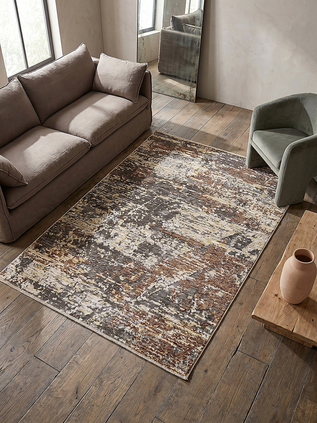 Teppich Erdtöne rechteckig Musteransicht von oben Designkollektion_