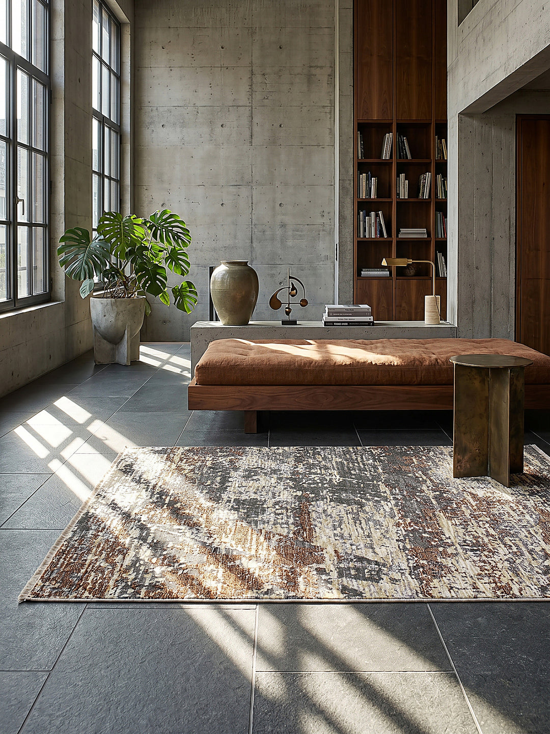 Teppich Erdtöne rechteckig im modernen Wohnzimmer Einrichtungsidee_