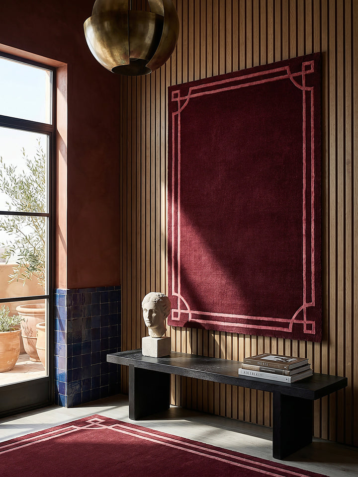 Teppich Rot rechteckig als Wandteppich Wanddekoration Textilkunst Interior Design_