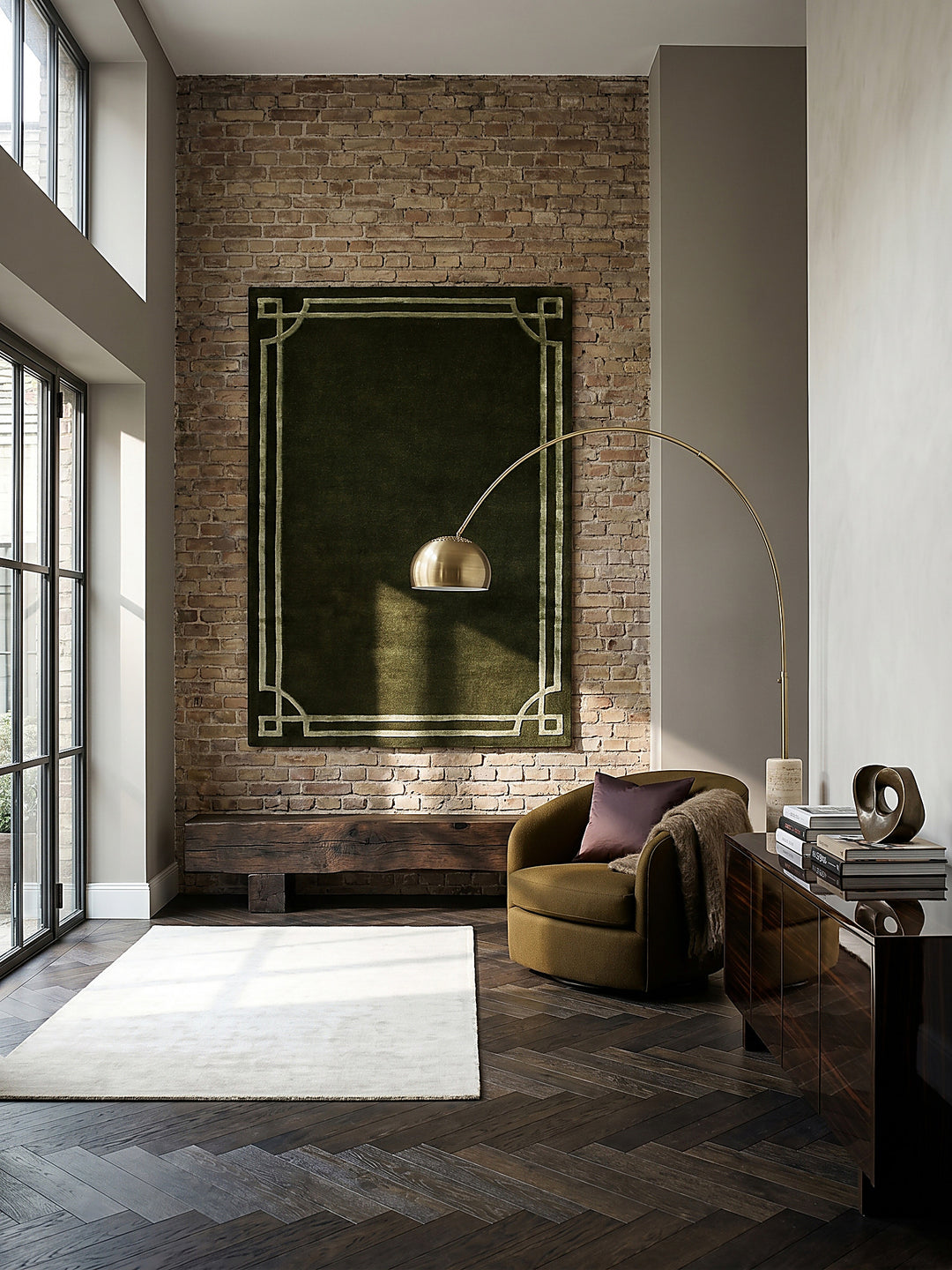 Teppich Grün rechteckig als Wandteppich Wanddekoration Textilkunst Interior Design_