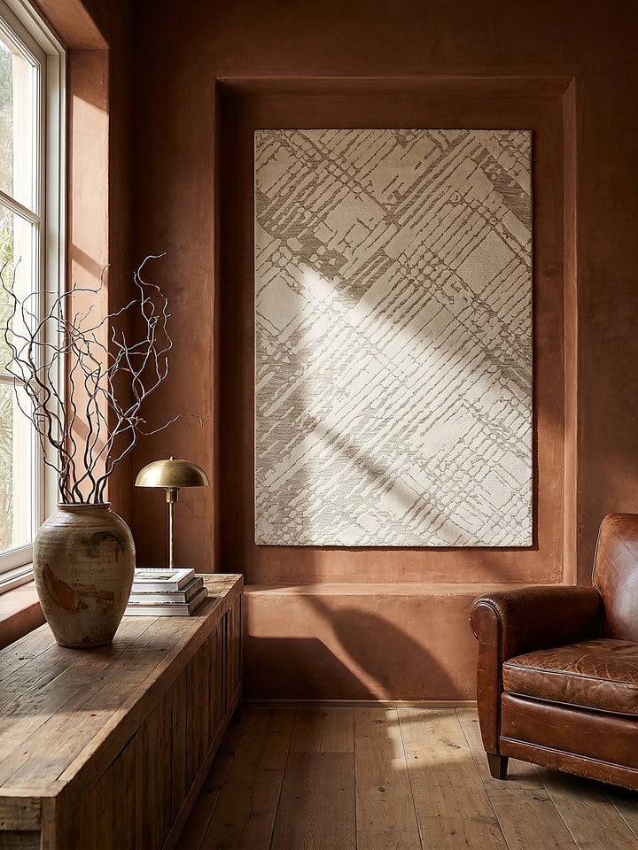 Teppich Creme rechteckig als Wandteppich Wanddekoration Textilkunst Interior Design_